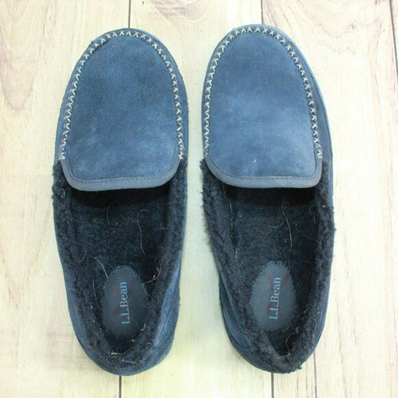 LL Bean Blue Suede Slip On Fleece Lined Mountain Moccasin Slippers Size 10 M - Picture 7 of 9